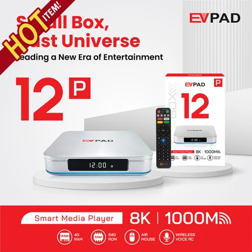 EVPAD 12P Mới Nhất 2025 Ram 4G + Rom 64G Tivi Box Xem Truyền Hình Thể Thao Quốc Tế Miễn Phí